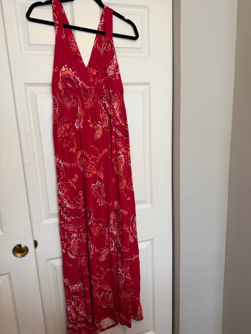 Express Red Paisley V-Neck Maxi Dress